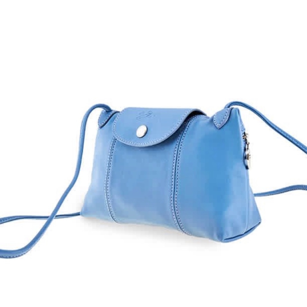 Longchamp le pliage cuir leather crossbody mini blue